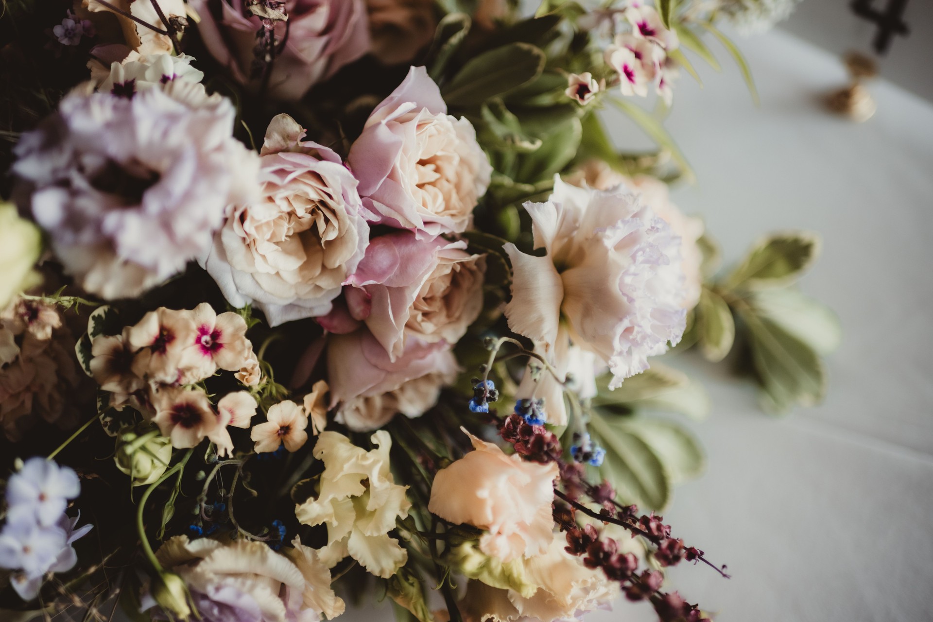 Close up of flower arrangement with pastel colors