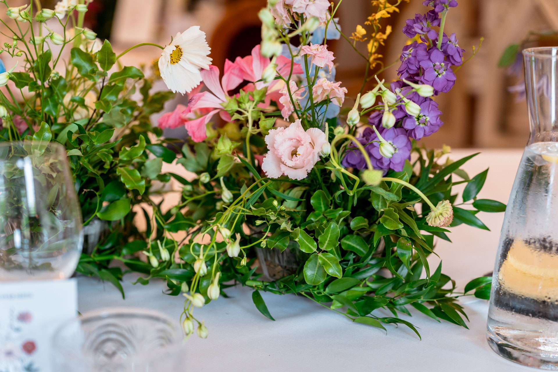 Natural wild wedding flowers at marriage ceremony